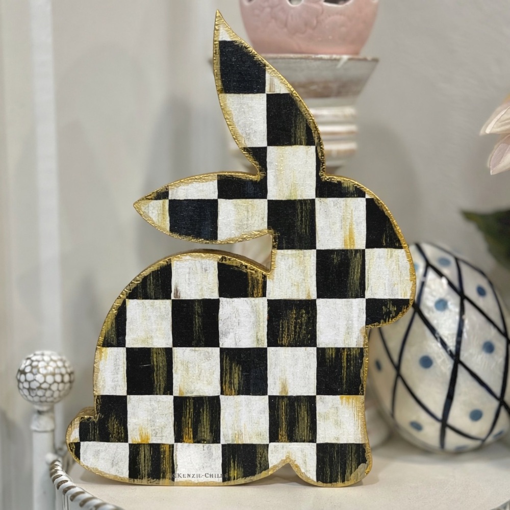 Hand Crafted Courtly Check Large Chunky Wood Easter Bunny